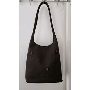 Comeco Women's Purse‎ Shoulder Handbag Embroidered Flowers Nylon Brown